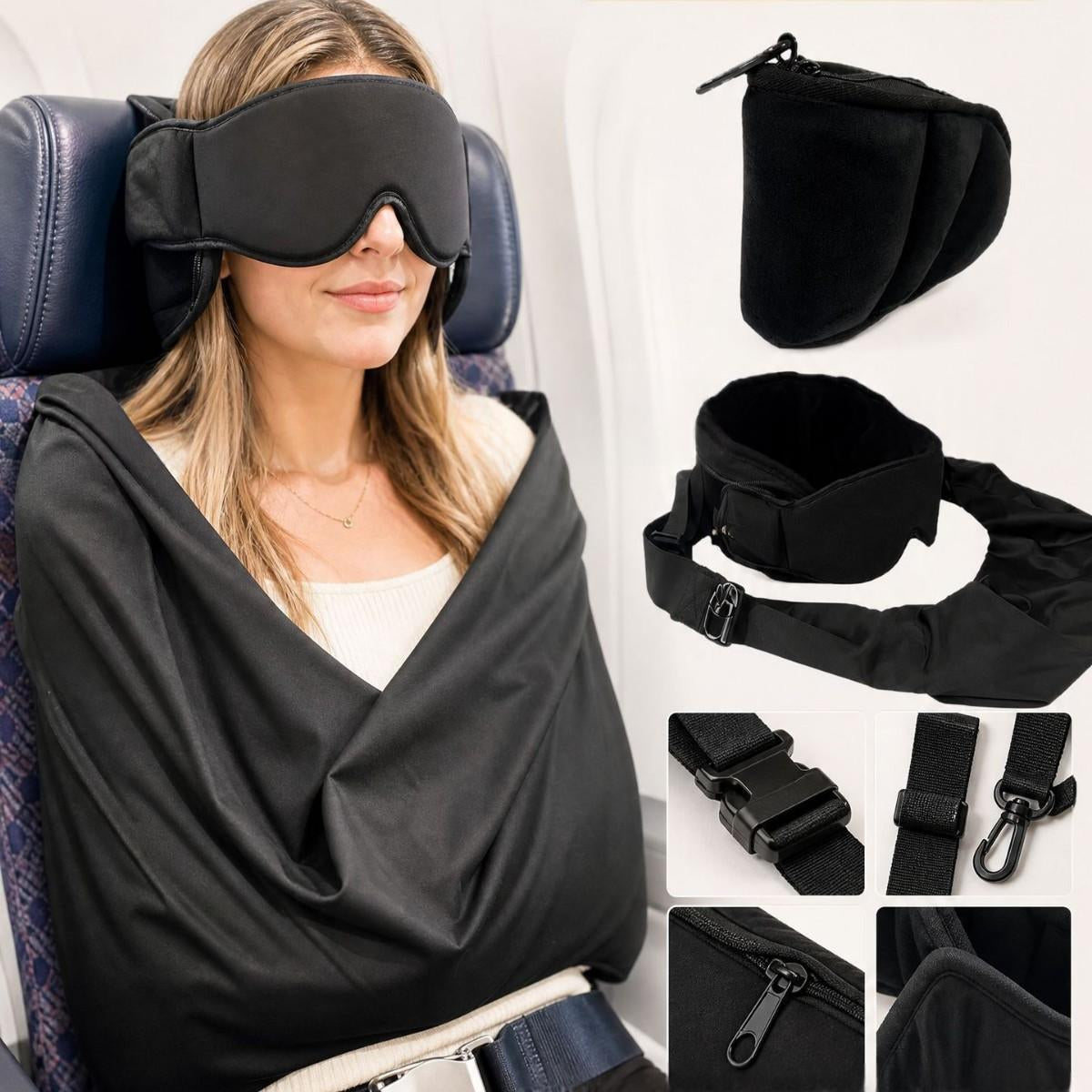 Ultimate Comfort Travel Pillow with Eye Mask - Your Go-To Neck Support for Airplanes, Cars, and Trains